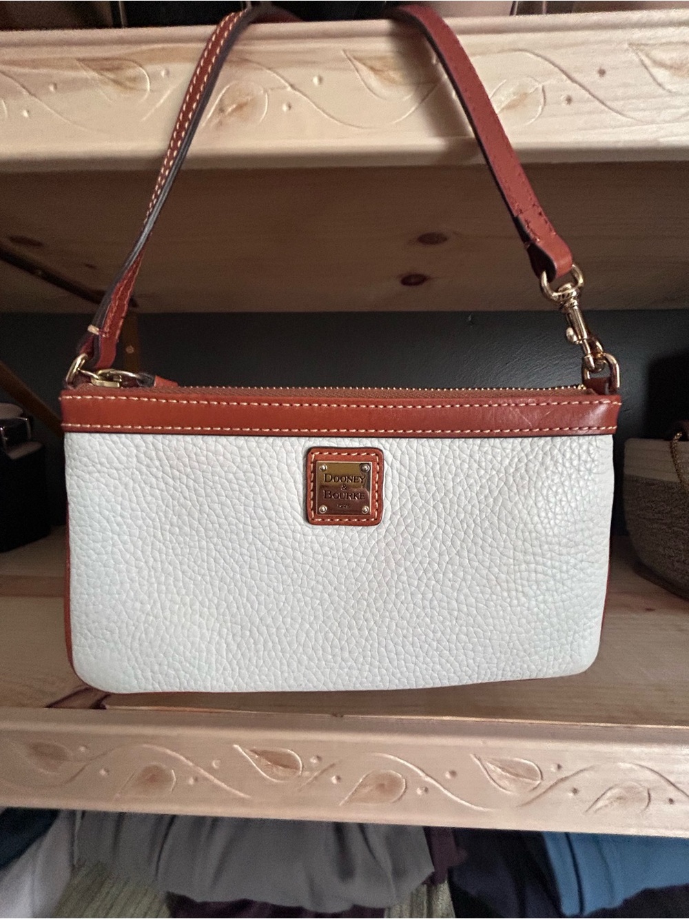 Dooney & Bourke White and Brown Leather Wristlet